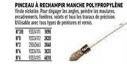 pinceau à rechampir manche polypropylène