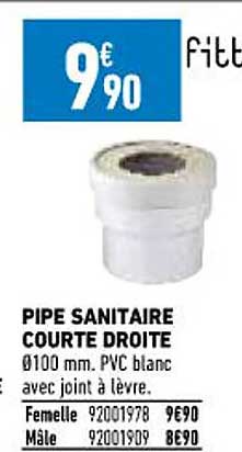 pipe sanitaire courte droite