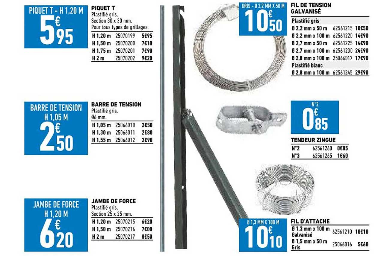 piquet t, barre de tension, jambe de force, fil de tension galvanisé, tendeur zingue, fil d'attache