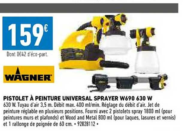 pistolet à peinture universal sprayer w690 630 w wagner