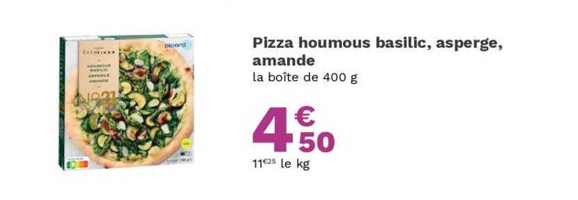 pizza houmous basilic, asperge, amande