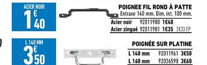 poignée fil rond à patte, poignée sur platine