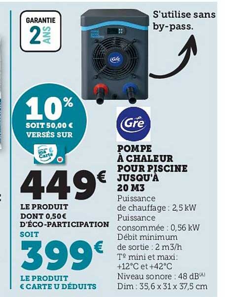 pompe à chaleur pour piscine jusqu'à 20 m3 gre