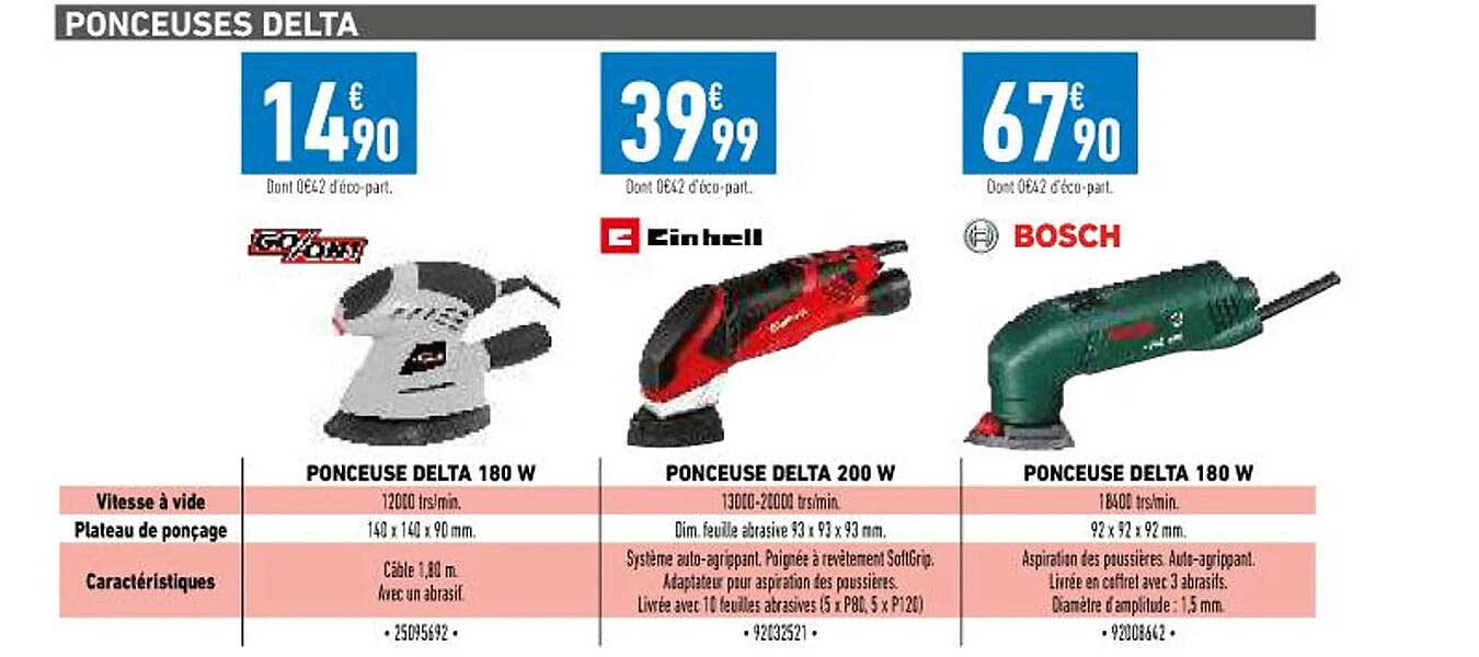 ponceuse delta 180w go-on!, ponceuse delta 200w einhell, ponceuse delta 180w bosch