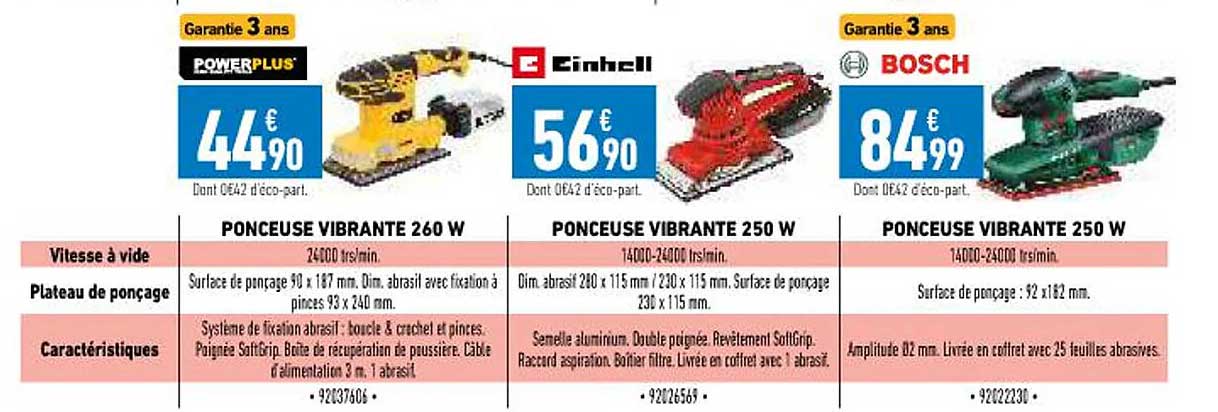 ponceuse vibrante 260w powerplus, ponceuse vibrante 250w einhell, ponceuse vibrante 250w bosch