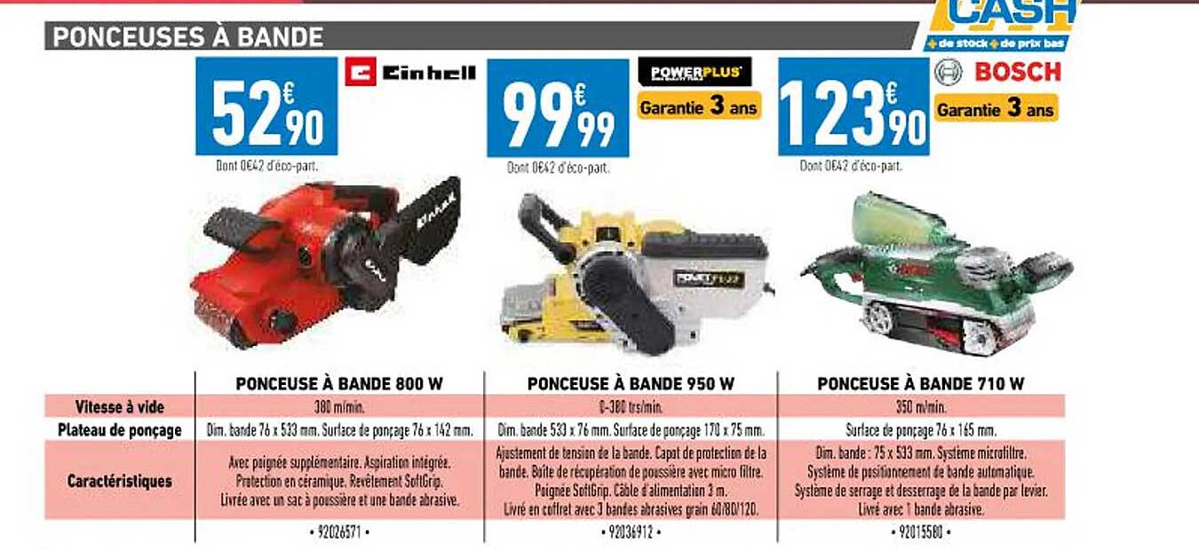 ponceusse à bande 800w einhell, ponceuse à bande 950w powerplus, ponceuse à bande 710w bosch
