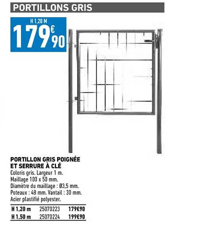 portillon gris poignée et serrure à clé