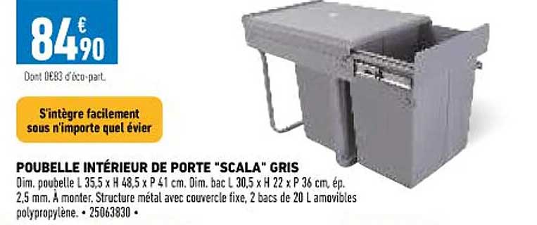 poubelle intérieur de porte "scala" gris