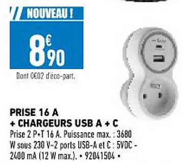 prise 16A + chargeurs usb a + c