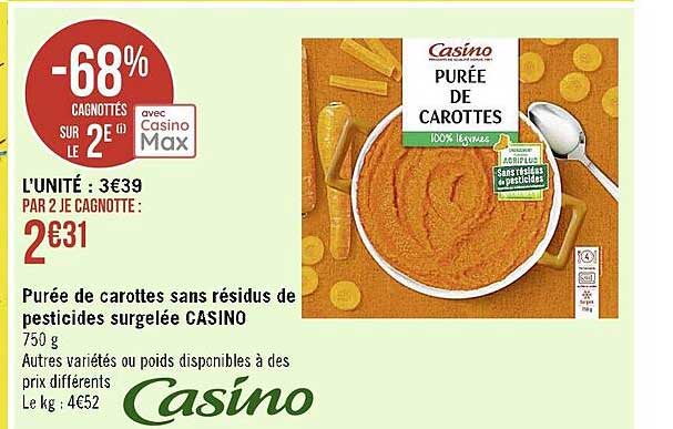 purée de carottes sans résidus de pesticides surgelée casino