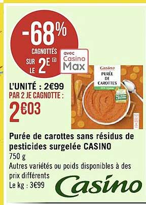 purée de carottes sans résidus de pesticides surgelée casino