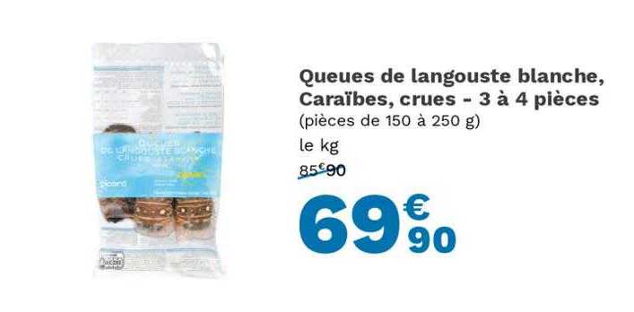 queues de langouste blanche, caraïbes, crues - 3 à 4 pièces