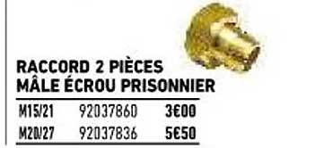 raccord 2 pièces mâle écrou prisonnier