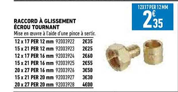 raccord à glissement écrou tournant