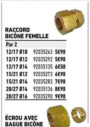 raccord bicône femelle, écrou avec bague bicône
