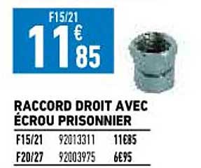 raccord droit avec écrou prisonnier