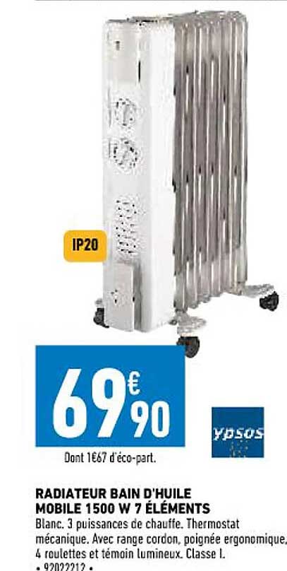 radiateur bain d'hile mobile 1500 w 7 éléments ypsos