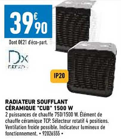 radiateur soufflant céramique "cub" 1500 w