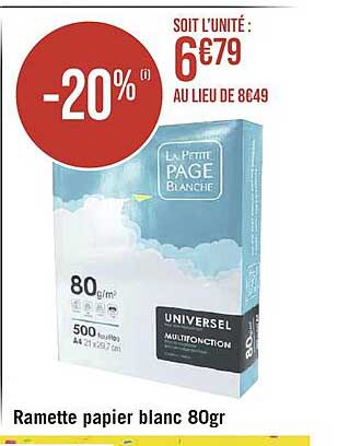 Ramette Papier Blanc 80gr