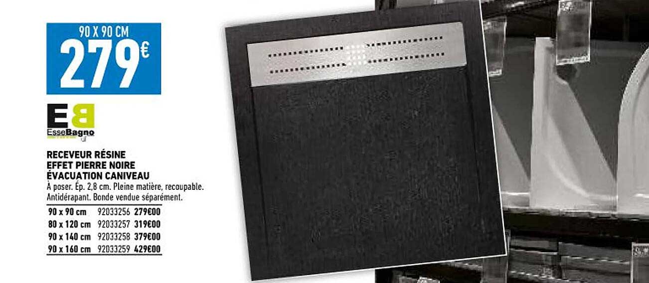 receveur résine effet pierre noire évacuation caniveau