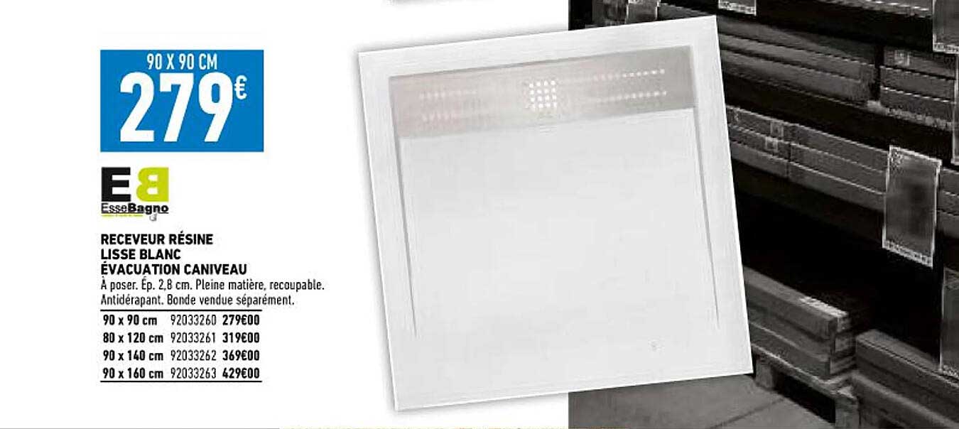 receveur résine lisse blanc évacuation caniveau