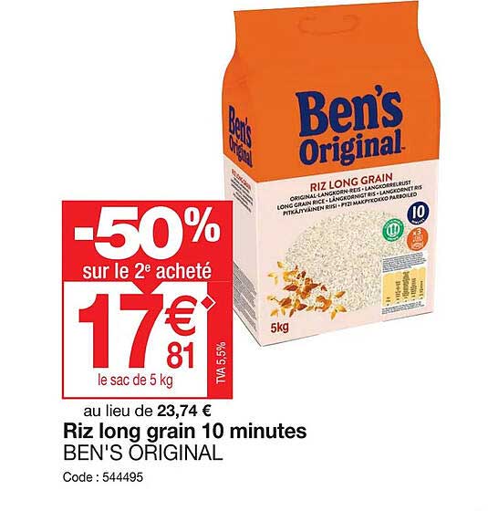 riz long grain 10 minutes ben's original -50% sur le 2e acheté