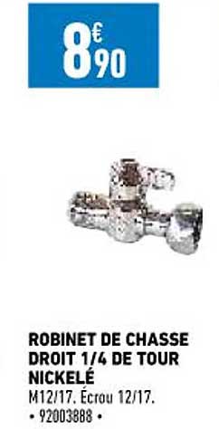 robinet de chasse droit 1-4 de tour nickelé