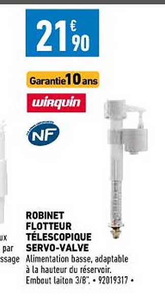 robinet flotteur télescopique servo-valve