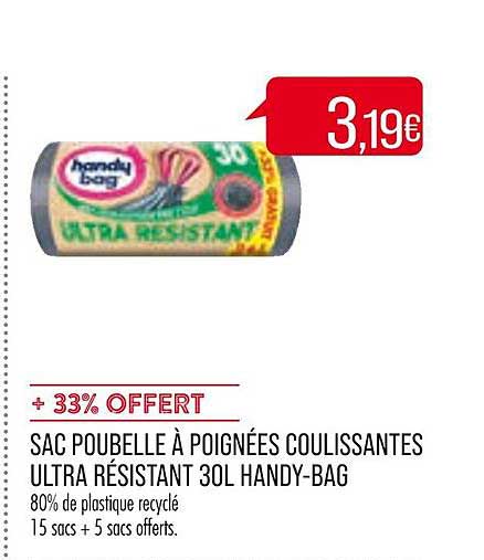 Sac Poubelle à Poignées Coulissantes Ultra Résistant 30l Handy-bag