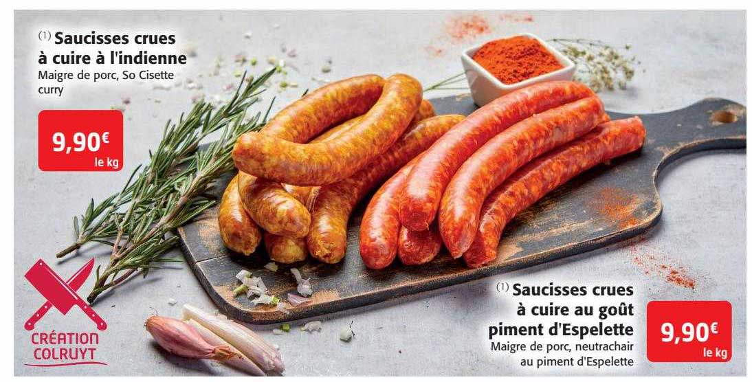 saucisses crues à cuire à l'indienne saucisse crue à cuire au goût piment d'espelette