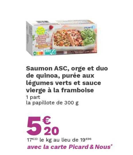 Saumon Asc, Orge Et Duo De Quinoa, Purée Aux Légumes Verts Et Sauce Vierge à La Framboise