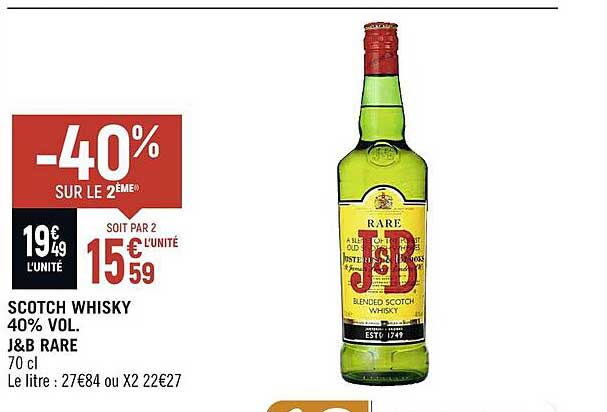 Scotch Whisky 40% Vol J&b Rare -40% Sur Le 2ème