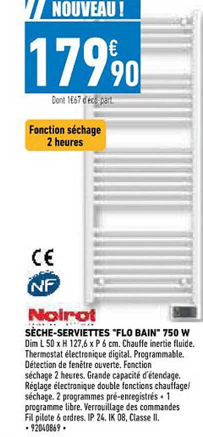 sèche-serviettes "flo bain" 750 w noirot