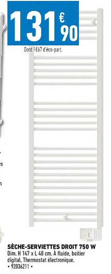 sèche-serviettes droit 750 w