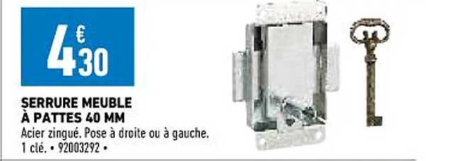 serrure meuble à pattes 40 mm