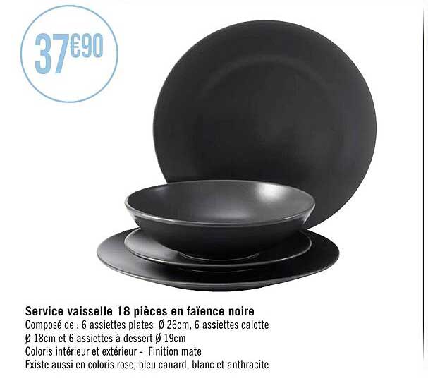 Service Vaisselle 18 Pièces En Faïence Noire
