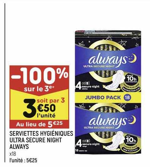 serviettes hygiéniques ultra secure night always