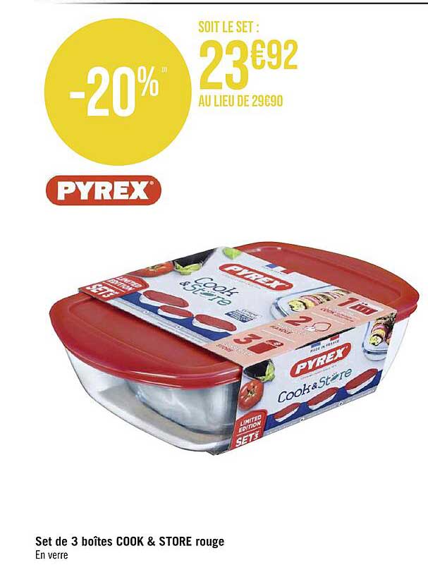 Set De 3 Boîtes Cook & Store Rouge Pyrex