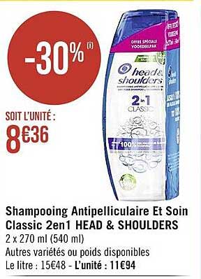 shampooing antipelliculaire et soin classic 2en1 head & shoulders