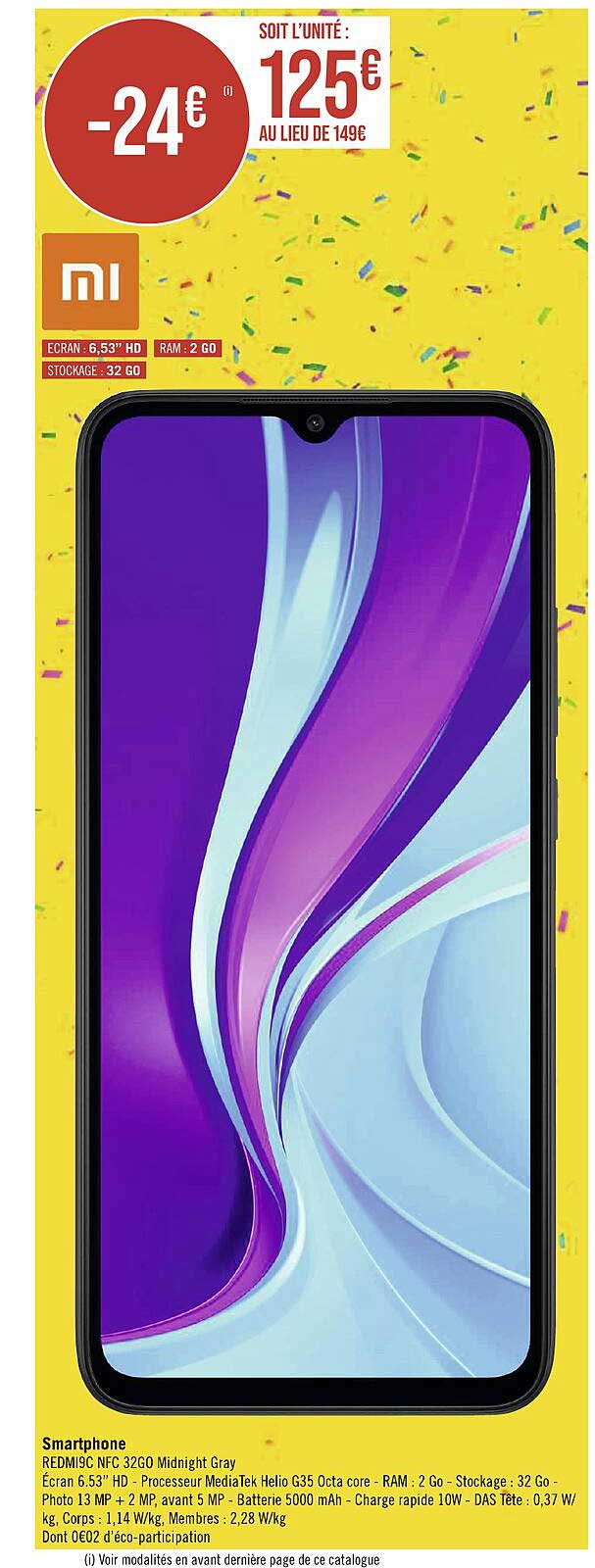 smartphone redmi 9c nfc 32go midnight gray