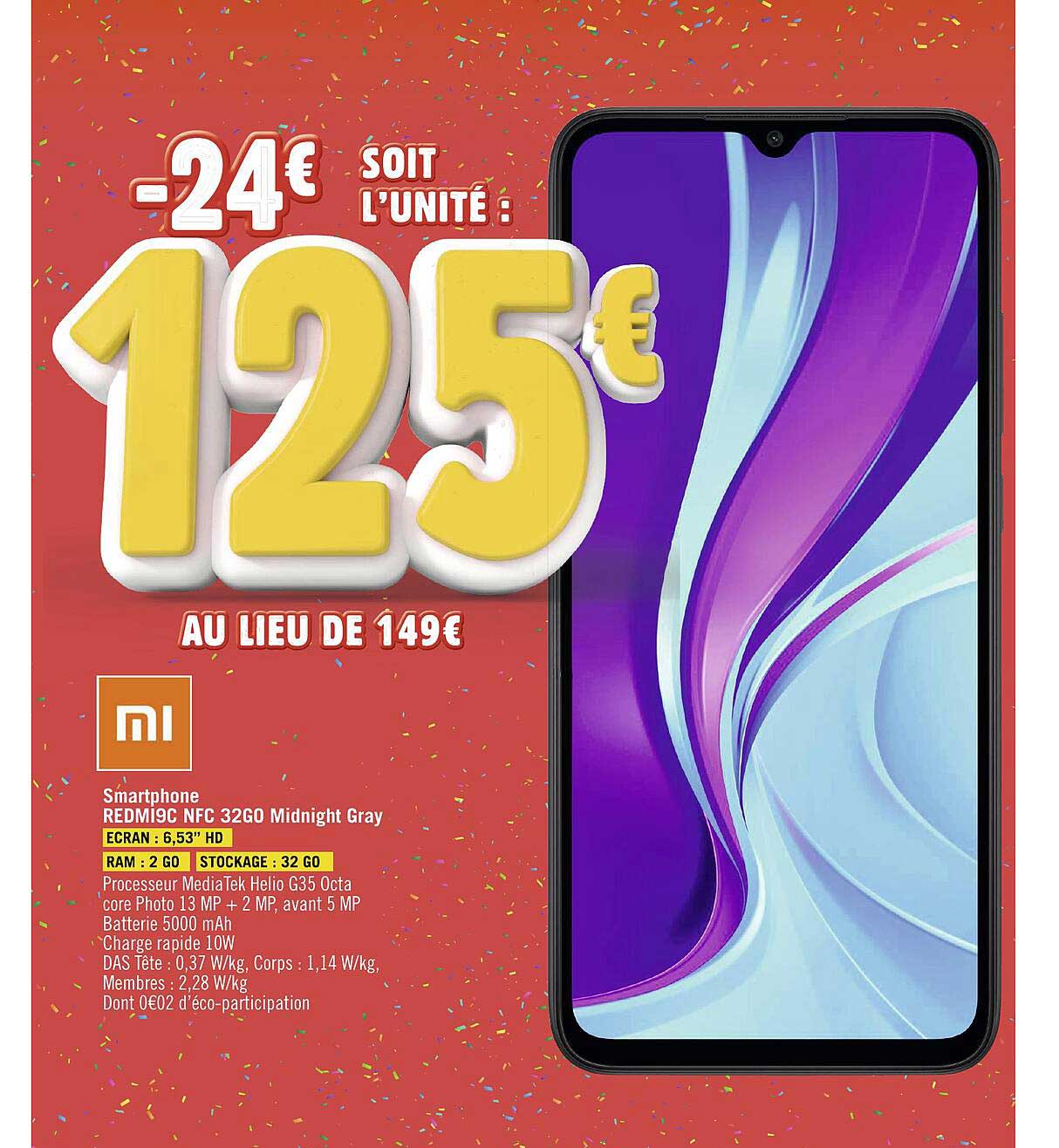 smartphone redmi9c nfc 32go midnight gray