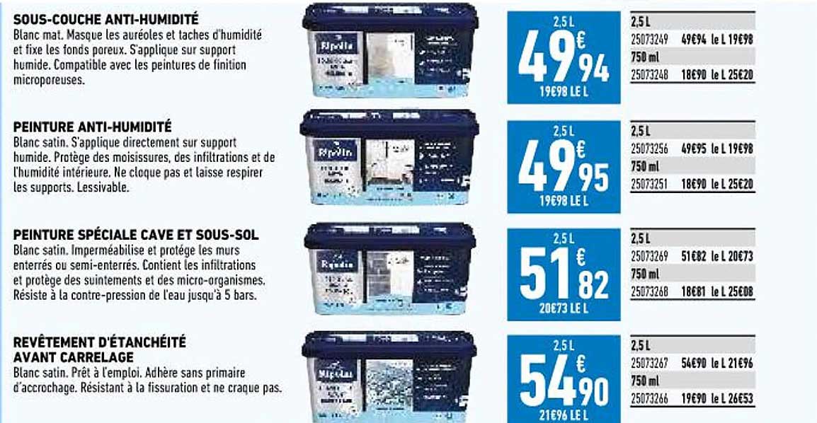 sous-couche anti-humidité, peinture anti-humidité, peinture spéciale cave et sous-sol, revêtement d'étanchéité avant carrelage