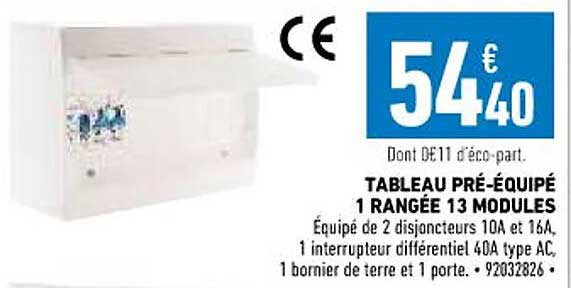 tableau pré-équipé 1 rangée 13 modules