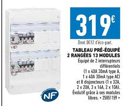 tableau pré-équipé 2 rangées 13 modules