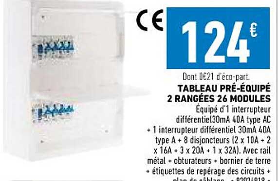 tableau pré-équipé 2 rangées 26 modules