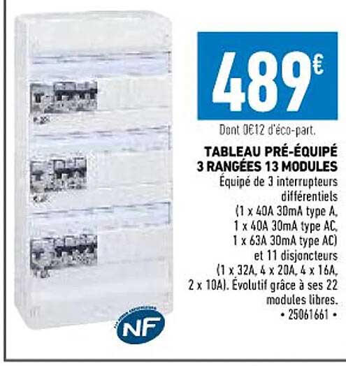 tableau pré-équipé 3 rangées 13 modules