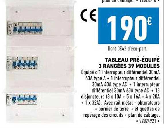 tableau pré-équipé 3 rangées 39 modules