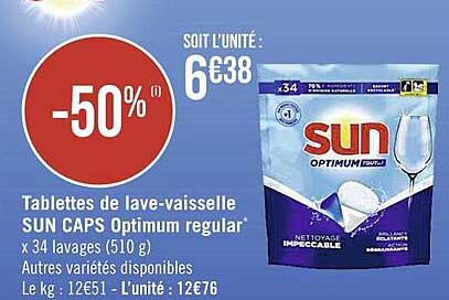 tablettes de lave-vaisselle sun caps optimum regular