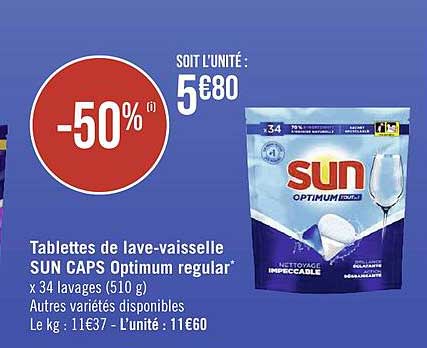 tablettes de lave-vaisselle sun caps optimum regular