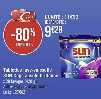 tablettes lave-vaisselle sun caps absolu brillance